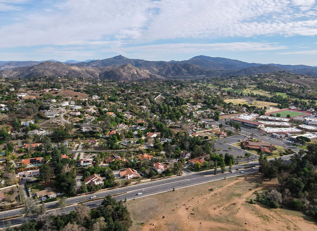 ​Escondido, CA - Aerial View of the East Canyon Area of Escondido With Mountain on the Background, SAN Diego, California
